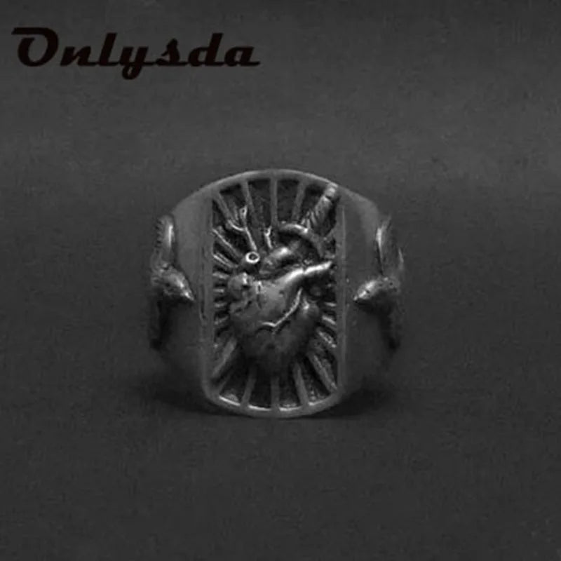 Vintage Dropshipping Stainless Steel Ladies Mens Biker Punk Sacred Heart Of Jesus God Ring Cross Amulet Jewelry For Man Gift OSR881