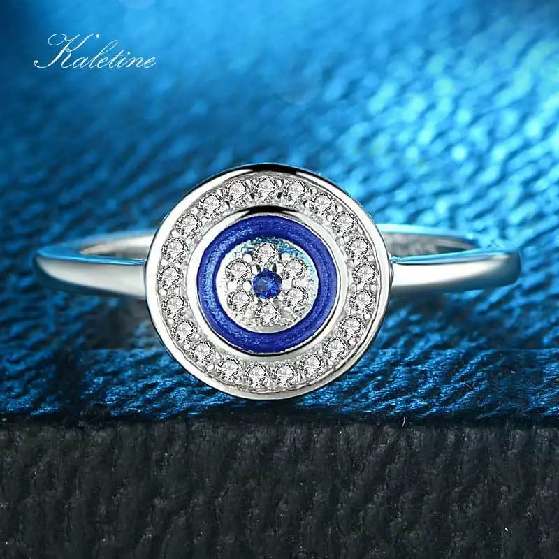 KALETINE Luxury 925 Sterling Silver Ring Lucky Blue Stone Evil Eye Rings For Women Blue Stone Wedding Turkish Mens Jewelry