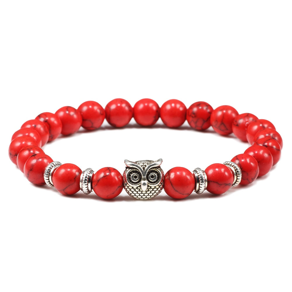 Black Lava Tiger Eye Weathered Stone Bracelets Bangles Classic Owl Beaded Natural Charm Bracelet for Women and Men Yoga Jewelry Red Owl CHINA