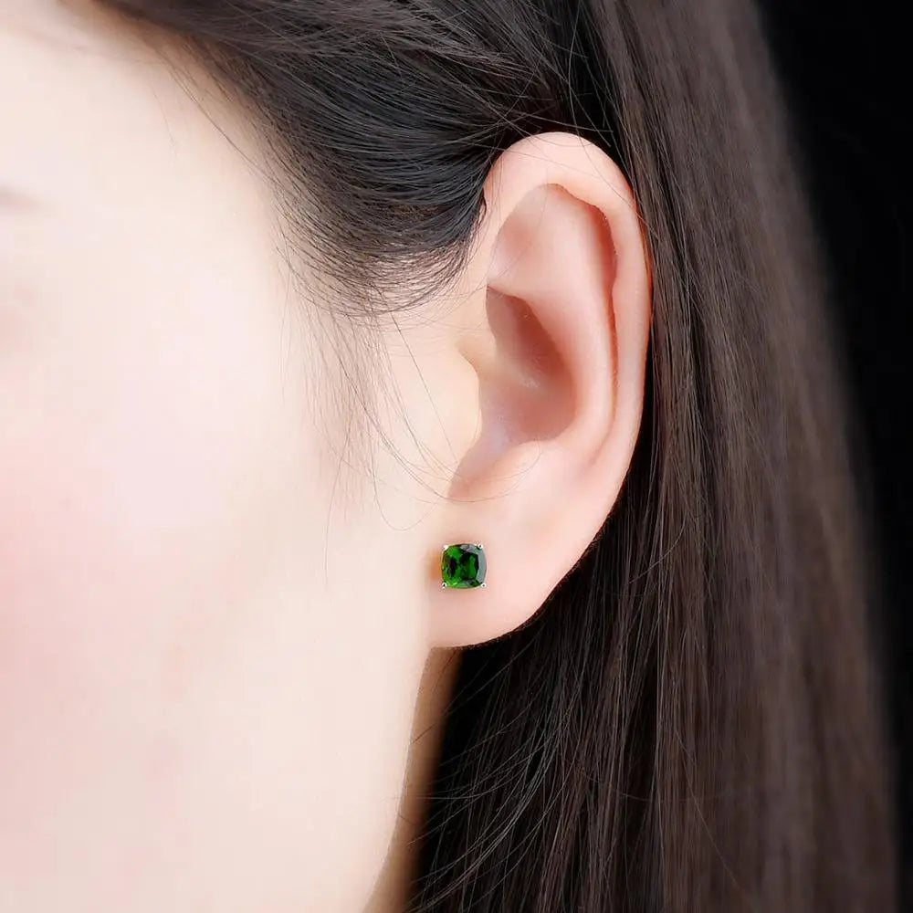 Hutang Cushion 5.0mm Genuine Diopside Stud Earrings 925 Sterling Silver Kid Earrings Korean Earings Gemstone Girls Jewelry 2020