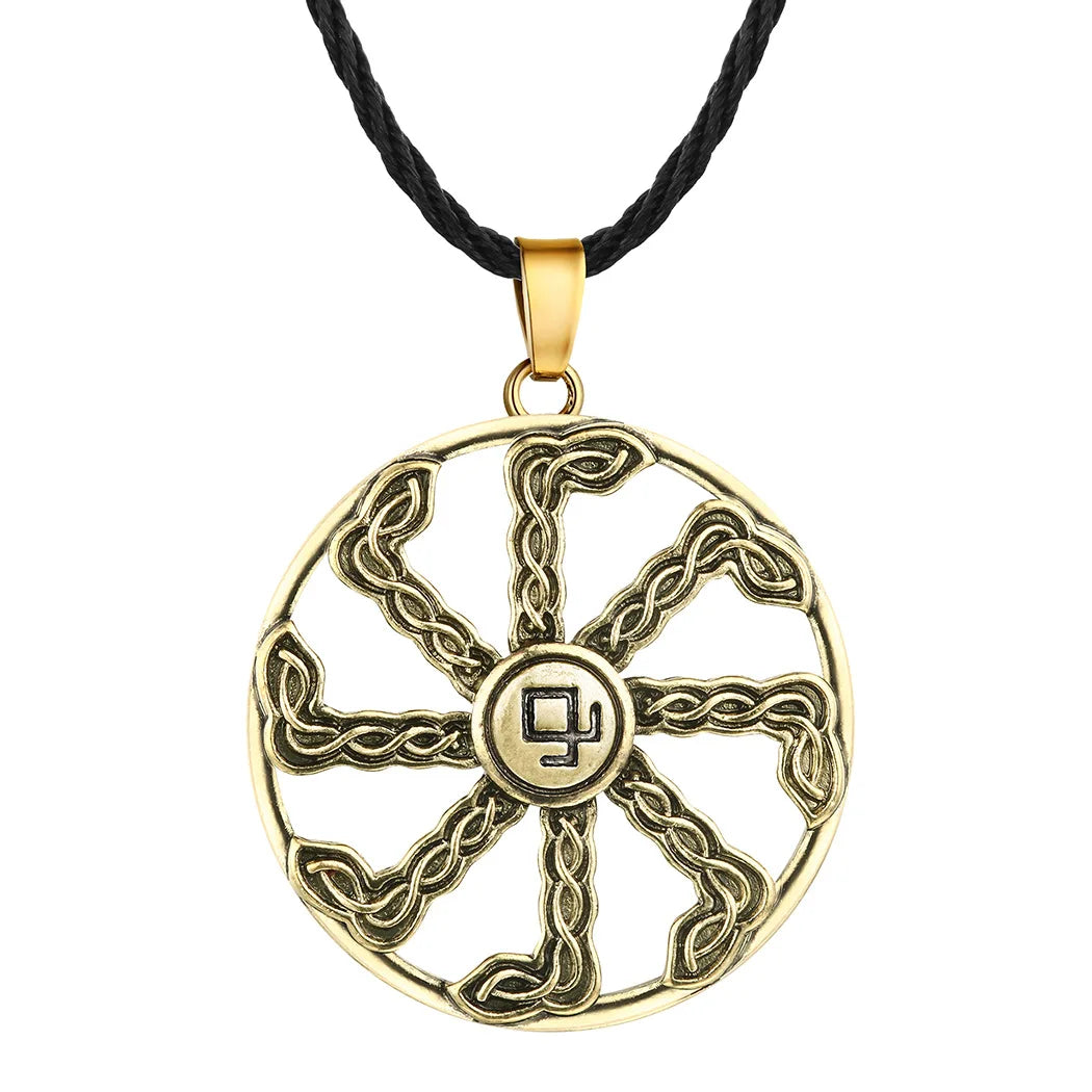 Slavic Kolovrat Wheel Amulet Pagan Pendant Necklace Viking Runes Star Of Russia Pentagram Talisman Vintage Jewelry Necklace