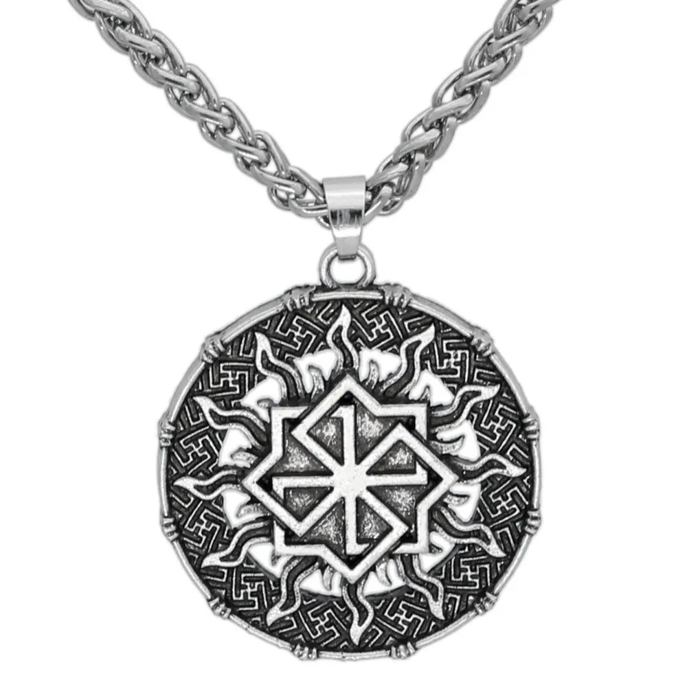 Slavic Kolovrat Wheel Amulet Pagan Pendant Necklace Viking Runes Star Of Russia Pentagram Talisman Vintage Jewelry Necklace