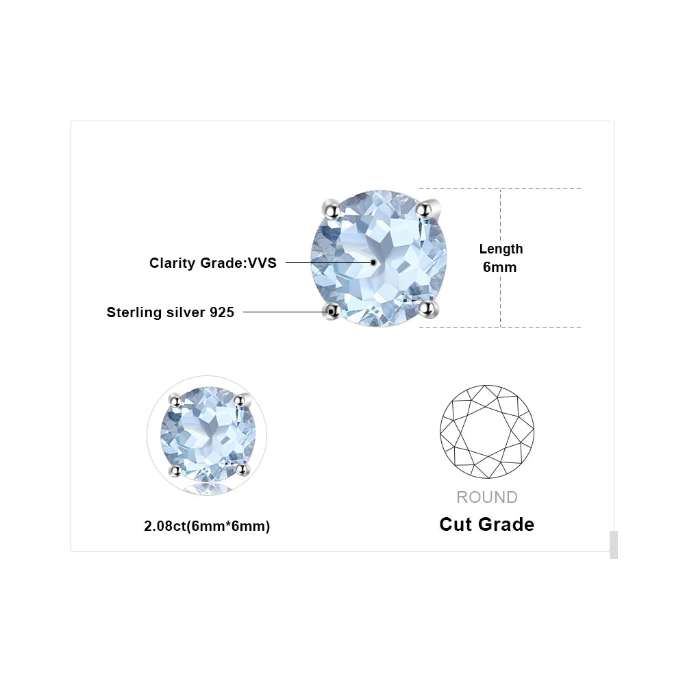 JewelryPalace Round 2ct Genuine Blue Topaz 925 Sterling Silver Stud Earrings for Women Fashion Gemstone Jewelry Anniversary Gift