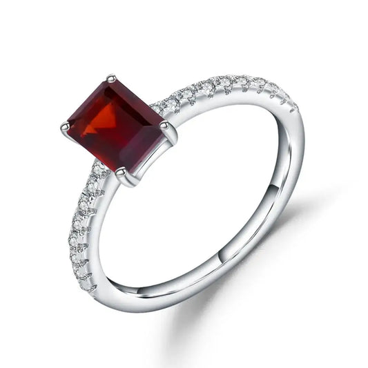 Gem's Ballet Fashion 1.31Ct Emerlad Cut Natural Red Garnet Women's Ring 925 Sterling Silver Gemstone Rings Fine Jewelry