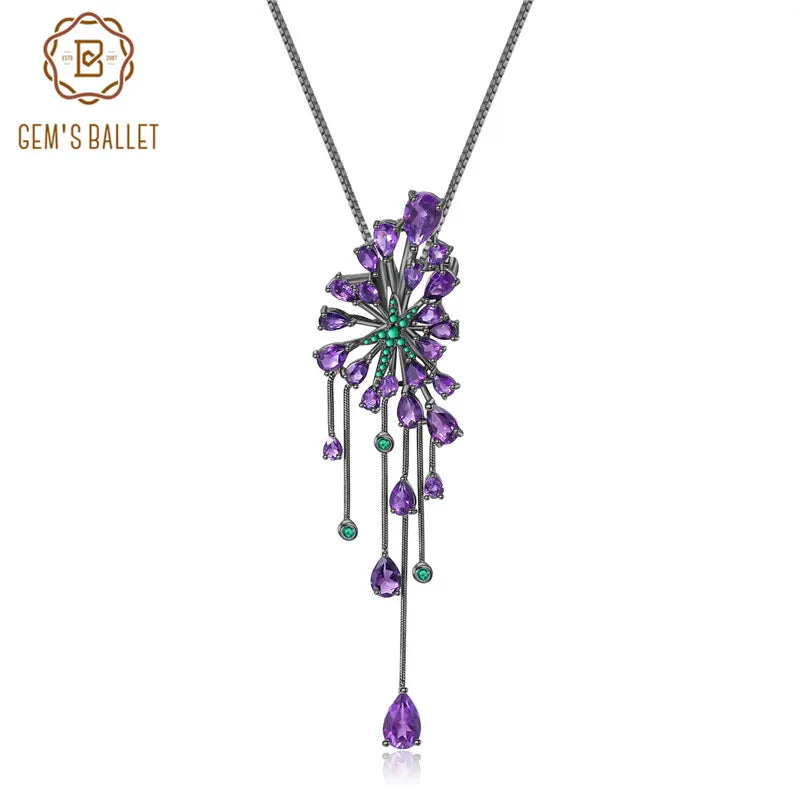 GEM'S BALLET 8.88Ct Natural Amethyst Purple Gemstone Pendant 925 Sterling Sliver Vintage Gothic Necklace For Women Party Jewelry Default Title