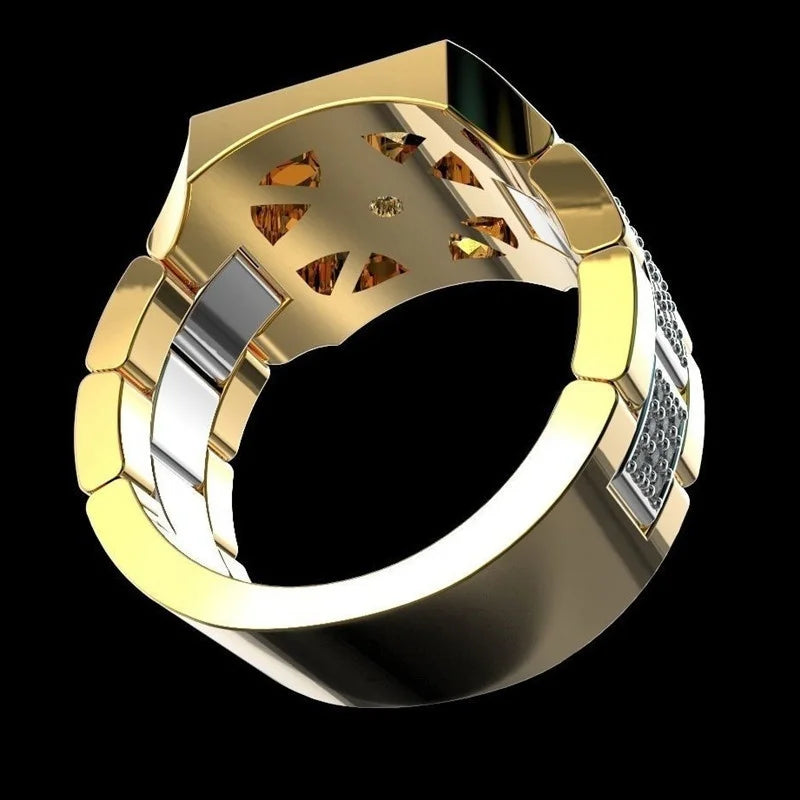 Luxurious Men's Full White Birthstone Crystal Rings Creative Watch Shaped Hip Hop Iced Out CZ Ring Luxury Wedding Band Jewelry