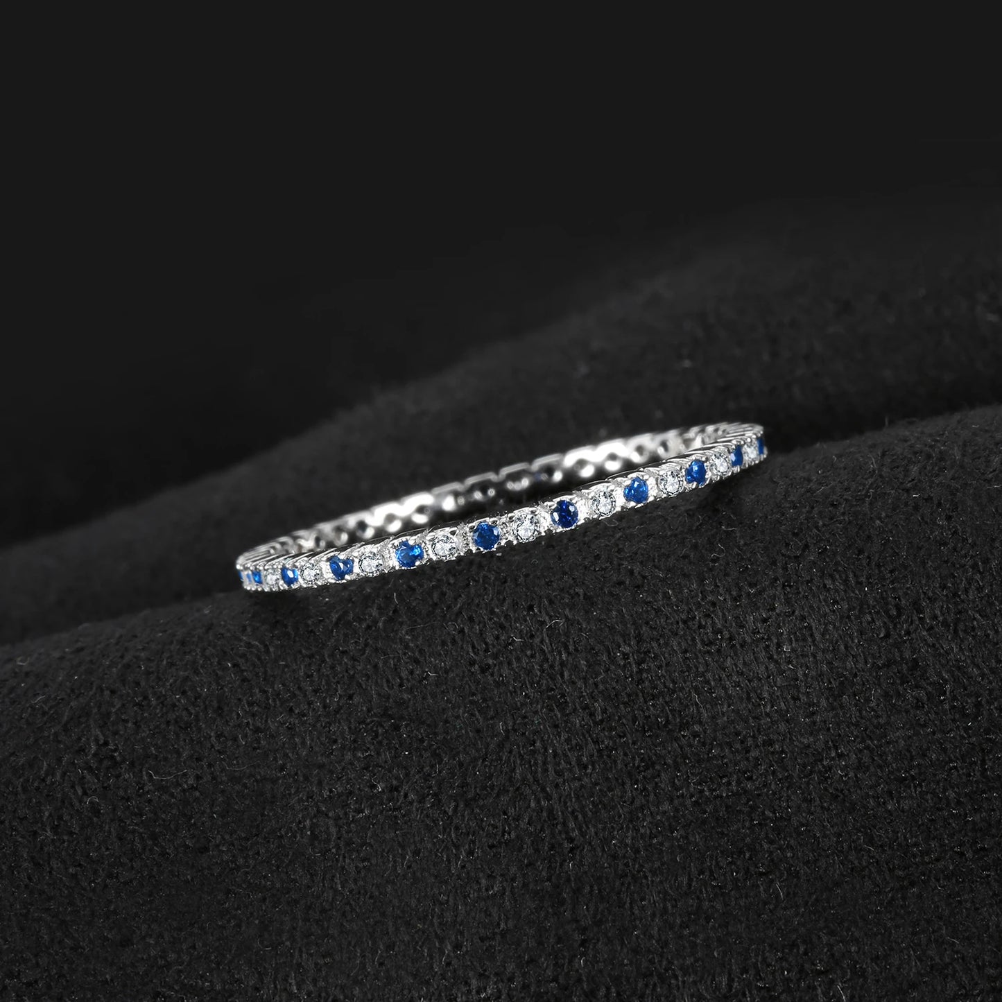 JewelryPalace Created Blue Spinel 925 Sterling Silver Wedding Band Ring for Women Engagement Party Gift Fashion Fine Jewelry