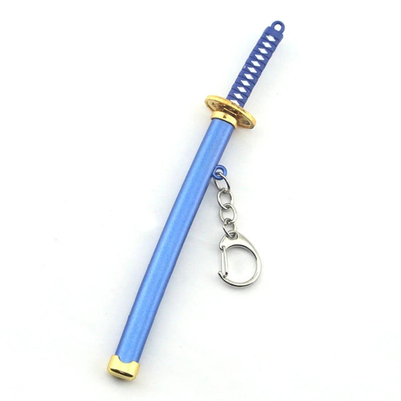 Anime Keychain Sword Metal Key Ring Scabbard Keyring Katana Buckle Key Chain Unisex Jewelry Gifts Blue CHINA