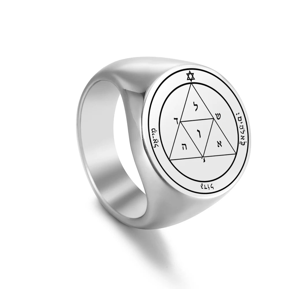 Dawapara Solomon Rings for Men Talisman Key of Solomon Amulet Punk Ring Stainless Steel Jewelry