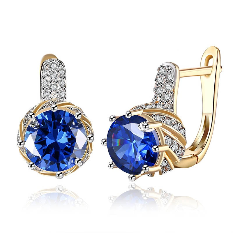 Cellacity Silver 925 Jewelry Gemstones Earrings for Women Round Sapphire Amethyst Zircon 4 Colors Choice Female Ear drops Party blue-yellow