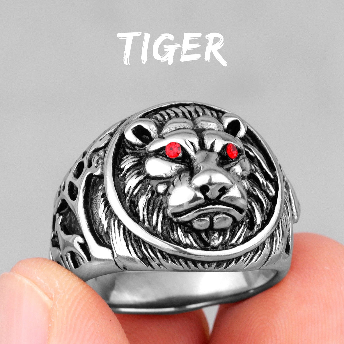 Black Tiger Animal Stainless Steel Mens Rings Punk HipHop Rap Unique For Male Boyfriend Biker Jewelry Creativity Gift R591-Silver