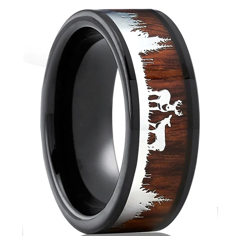 Fashion 8mm Deer Antler Black Titanium Stainles Steel Rings For Men Women Forest Elk Antler Ring Wedding Ring Men Wedding Band