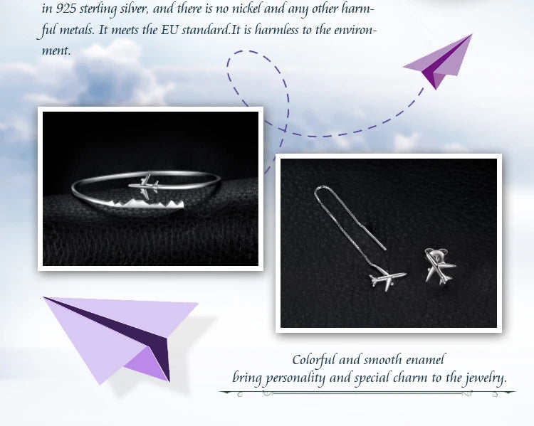 JewelryPalace Airplane 925 Sterling Silver Drop Dangle Earrings Cute Long Thread Earrings for Women Girl Fashion Jewelry