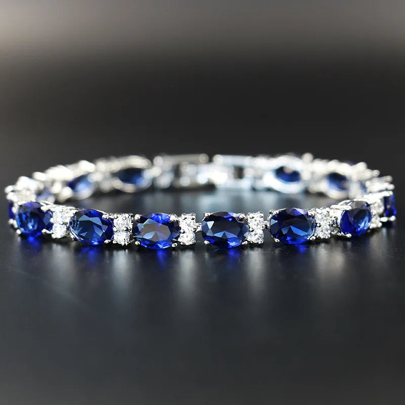 Cellacity Sapphire Bracelet for Women Geometry Silver 925 Jewelry Delicate Gemstones High Quality Fine Jewelry Anniversary Gifts Blue