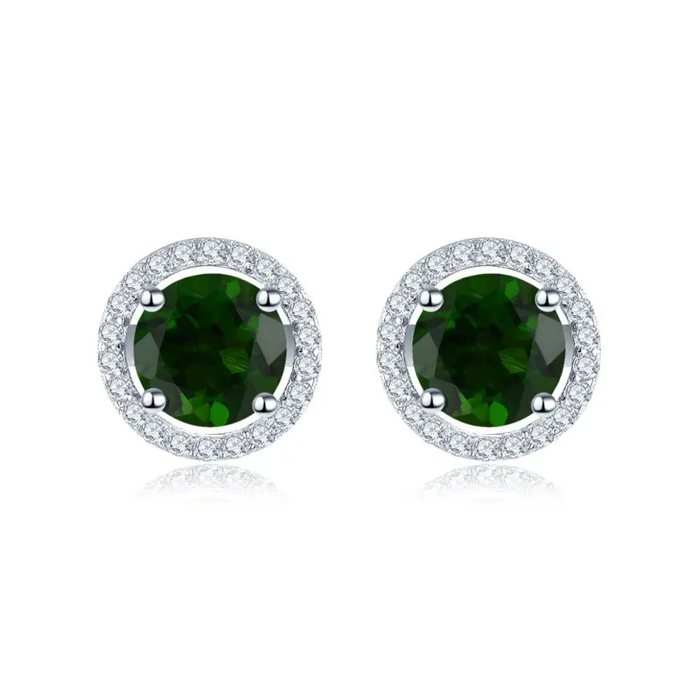 Hutang Round Garnet 925 Silver Stud Earrings Natural Red Gemstone Solid 925 Sterling Silver Fine Cubic Zircon Jewelry for Women Chrome Diopside