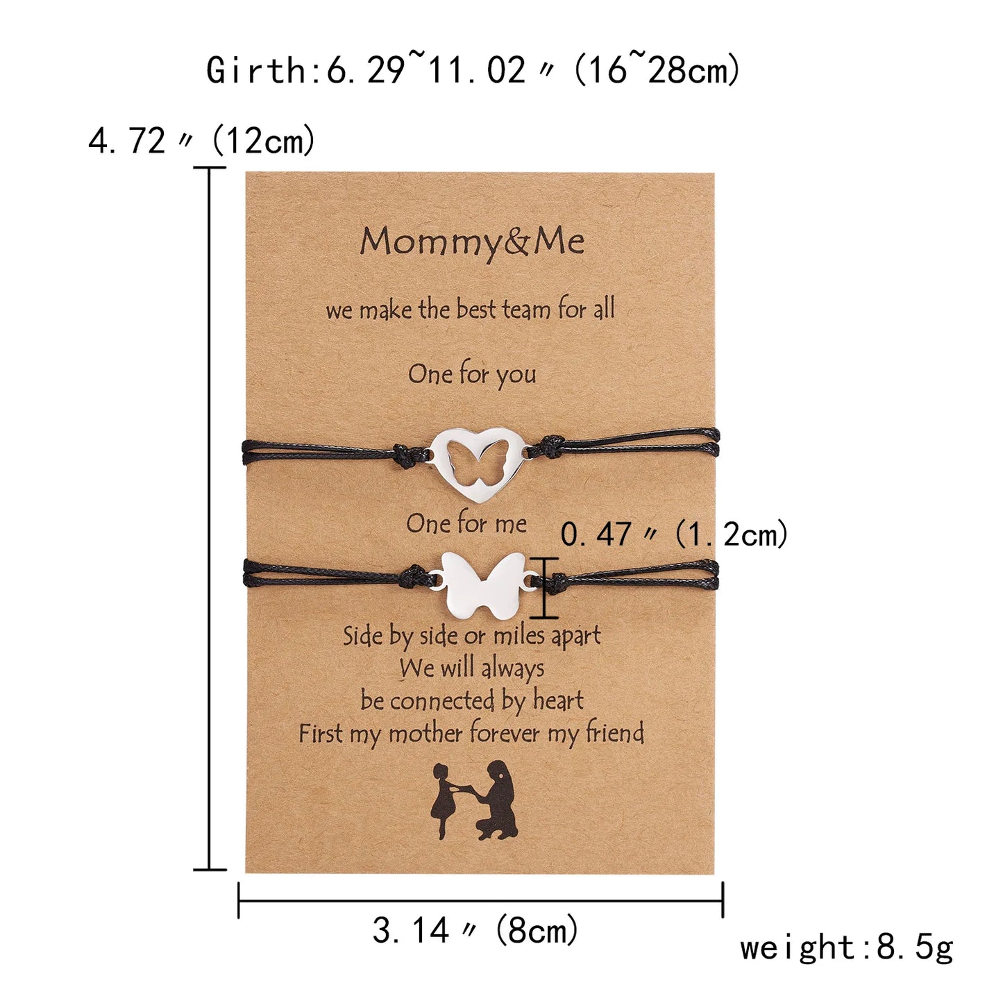 Family Friendship Couple Bracelet for Women Fashion Charm Adjustable Woven Rope Heart Butterfly Mom Sister Jewelry Lover Gifts