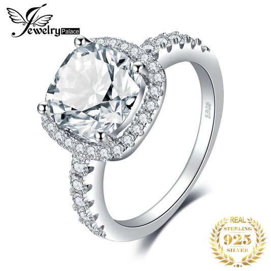 JewelryPalace 925 Sterling Silver Wedding Engagement Ring for Women 3ct Halo Princess cut Simulated Diamond AAAAA CZ Bridal Ring