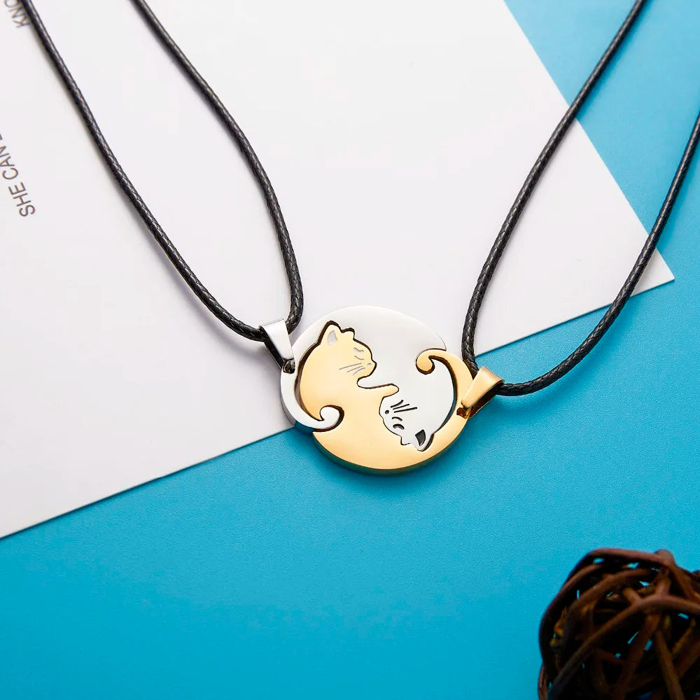 Cat Couple Necklaces For Lovers Yin Yang Animal Pendant Necklace Heart Couples Friendship Jewelry for Lovers Best Friends Gift