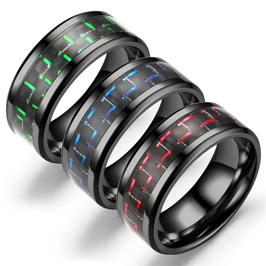 Fashion 8mm Black Stainless Steel Dragon Rings For Men Women Inlaid Blue Carbon Fiber Men Rings Punk Wedding Band Jewelry Gifts