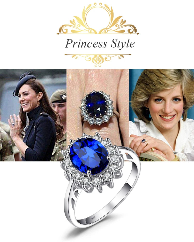JewelryPalace Princess Diana Created Blue Sapphire 925 Sterling Silver Engagement Ring Ruby Natural Amethyst Citrine Blue Topaz