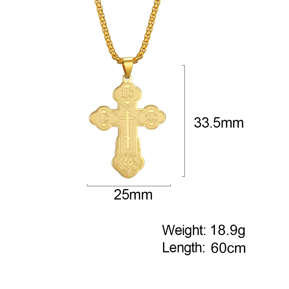 Dawapara Eastern Orthodox Serbian Cross Pendant Necklace Stainless Steel Jewelry Talisman Charm Necklaces