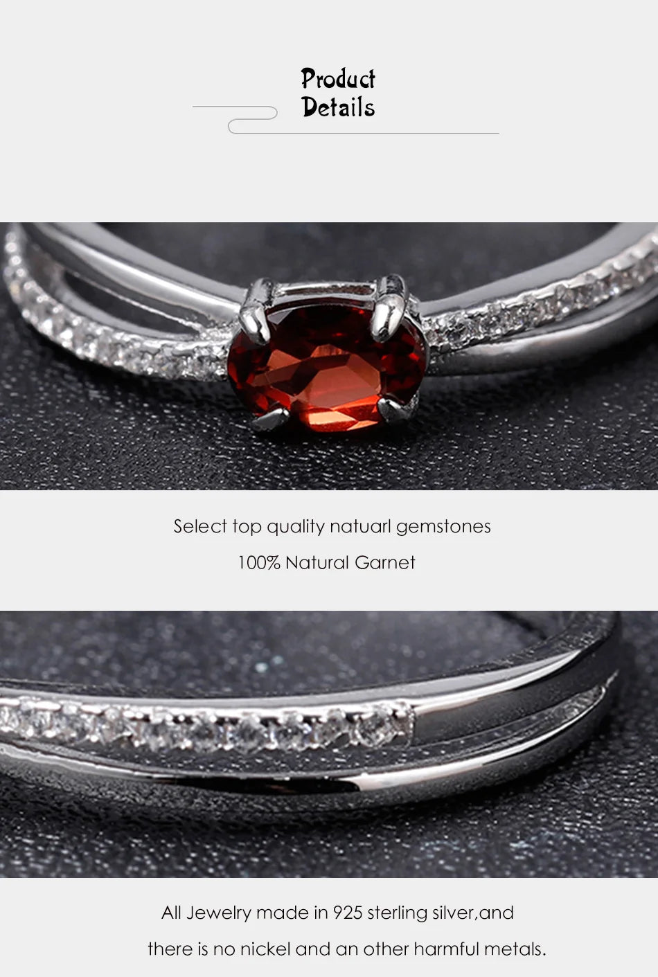 GEM'S BALLET Anillos de granate rojo natural para mujer, anillo de piedra preciosa de plata de ley 925 auténtica, piedra de nacimiento, regalo para niña, joyería al por mayor
