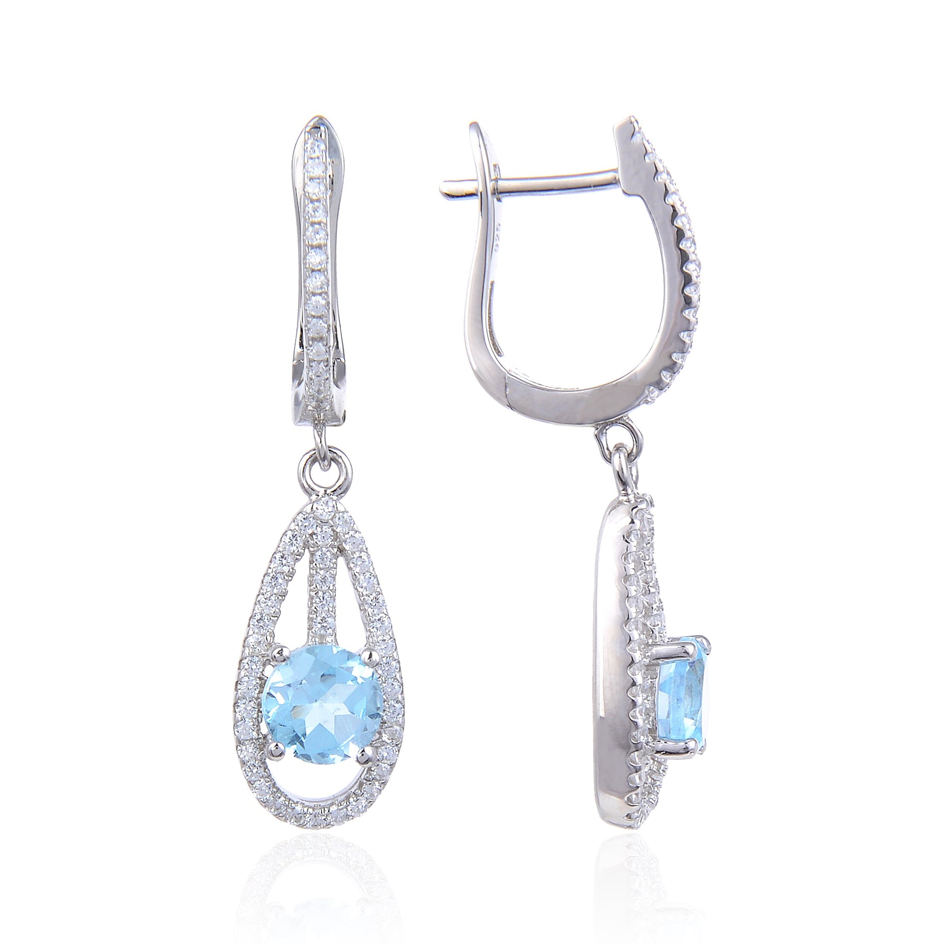 GEM'S BALLET Natural Sky Blue Topaz Elegant Dangle Earrings For Women Jewelry 925 Sterling Silver Gemstone Stud Earrings