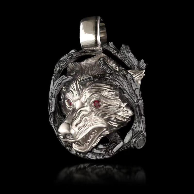 EYHIMD Mens Boys 316L Stainless Steel Red Cz Crystal Eye Wolf Pendant Necklace Gothic Punk Biker Jewelry Gift Default Title