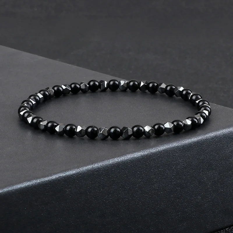 4mm Beads Bracelet Irregular Hematite Men Handmade Stretch Jewelry Black Lava Stone Charms Bracelets For Women Friendship Gifts