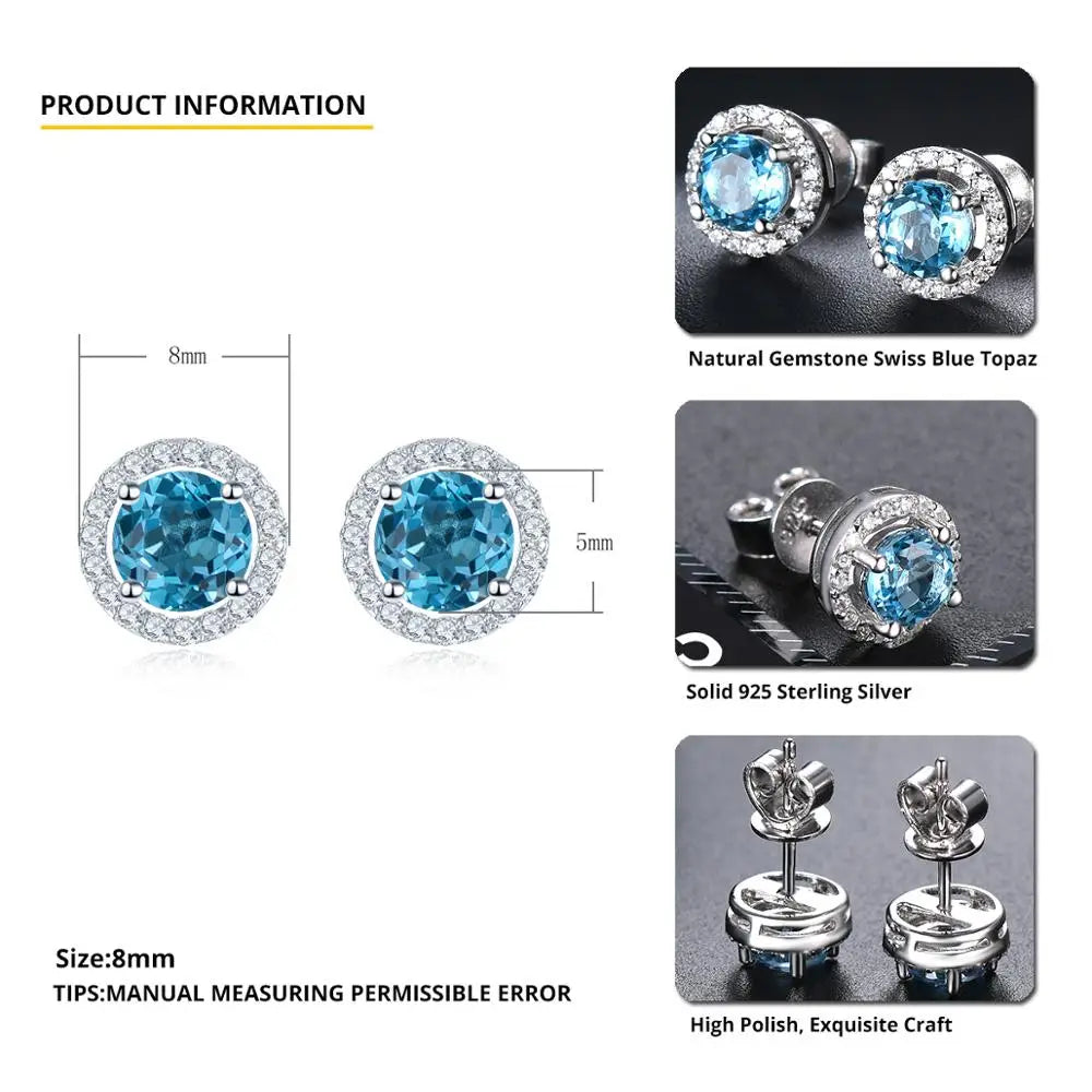Hutang Round cut 5.0mm Blue Topaz 925 Sterling Silver Stud Earrings Natural Gemstone Fine Elegant Women Jewelry for Gift