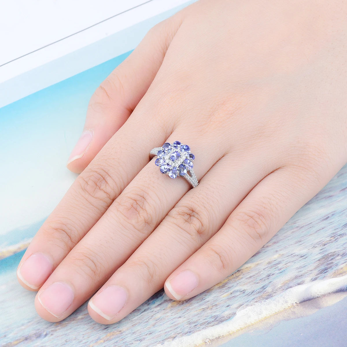 Natural Tanzanite Silver Rings 1.5 Carats Genuine Gemstone S925 Classic Jewelry Top Quality Birthday Gifts Wedding Jewelrys