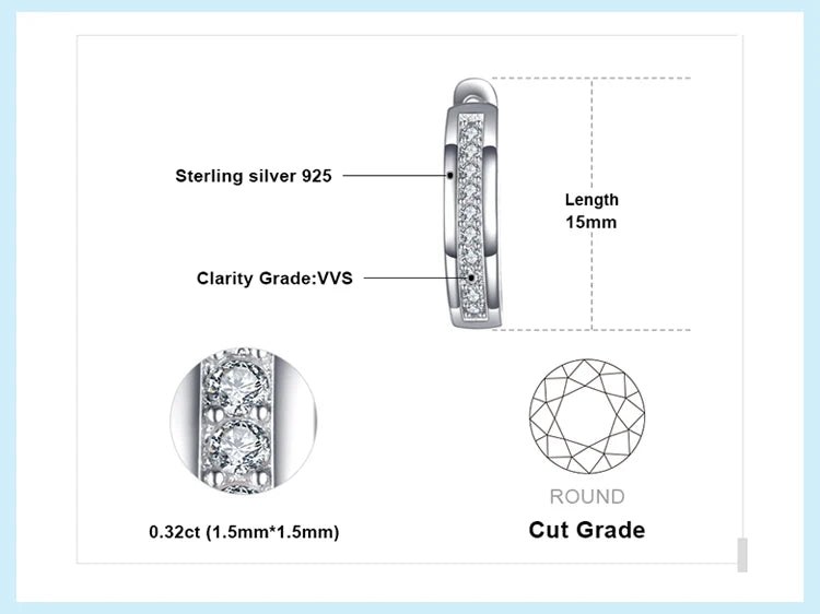 JewelryPalace Channel Eternity 925 Sterling Silver Cubic Zirconia Fashion Clip Earrings for Women