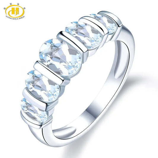 Hutang Silver Ring 925 Jewelry Gemstone 1.9ct Aquamarine Rings with stones for Women Engagement Wedding Bridal Fine Jewelry