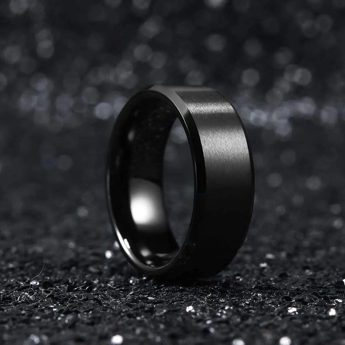 Fashion 8mm Black Polished Finish Tungsten Wedding Ring For Men Inlaid Zirconia Stainless Steel Engagement Ring Men Wedding Band