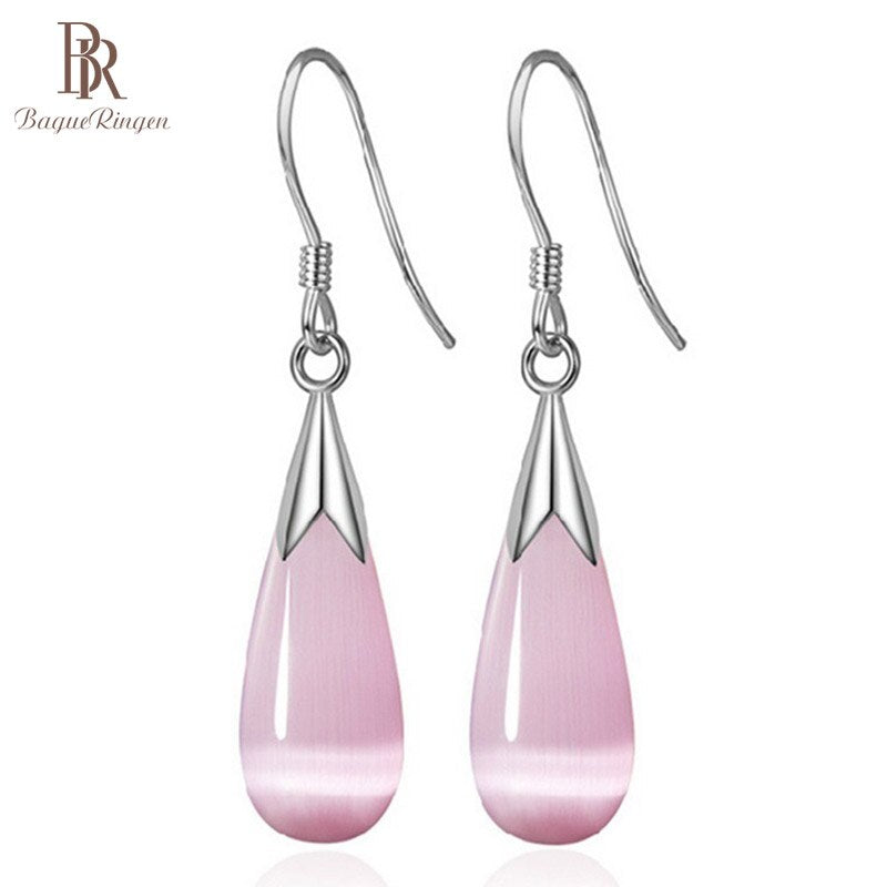 Bague Ringen Elegant Female Fashion Jewelry Fine Earrings For Women With Cat&#39;s Eye Stone Water-drop Shape Ear-drops