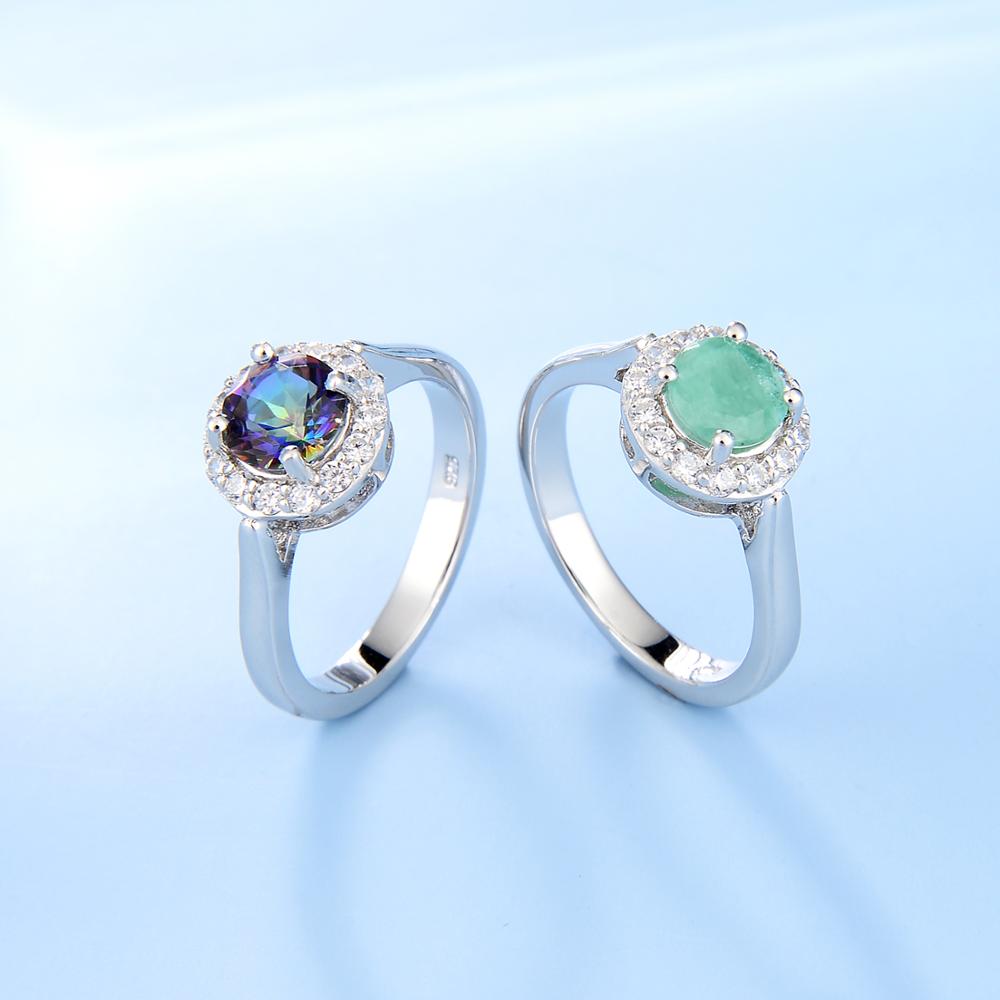 GEM&#39;S BALLET Real 925 Sterling Silver Gemstone Halo Ring Natural Green Emerald Mystic Topaz Rings For Women Fine Jewelry