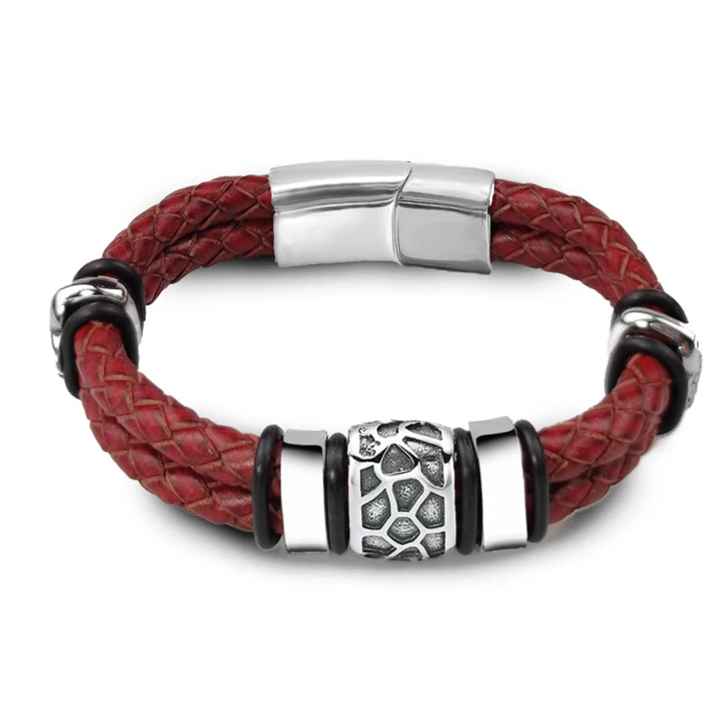 Brown Luxury 316L Stainless Steel Irregularly Cracked Man Bracelet Genuine Braided Leather Men's Jewelry Free Shipping Items