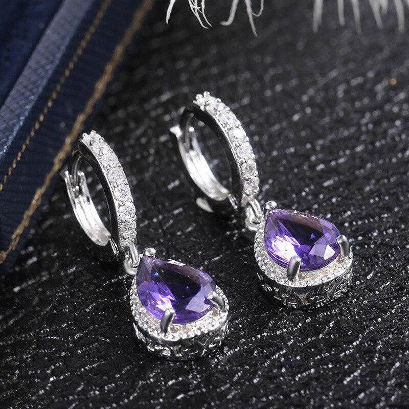 Cellacity Silver 925 Jewelry with Gemstones Water Drop Shaped Earrings for Women Amethyst Female Ear drops Anniversary Gifts