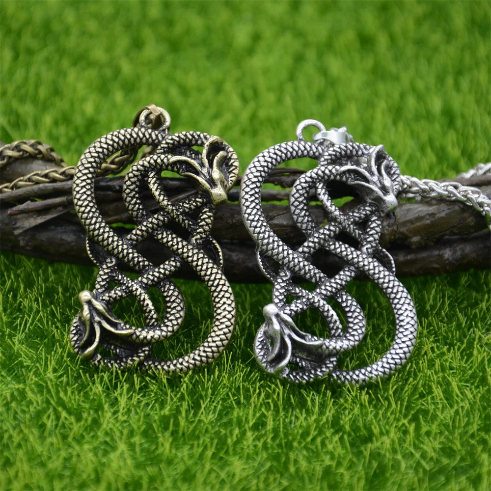 Norse Loki Double Dragon Goth Ouroboros Scandinavian Pendant Viking Mens Necklace Gothic Accessories Halloween Jewelery