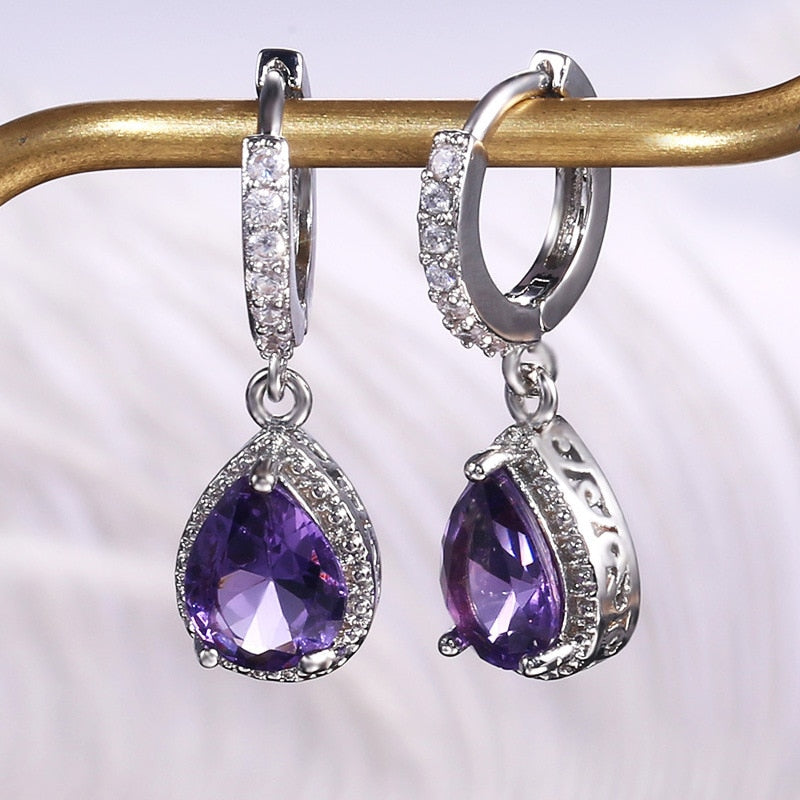 Cellacity Silver 925 Jewelry with Gemstones Water Drop Shaped Earrings for Women Amethyst Female Ear drops Anniversary Gifts photo color 6 China