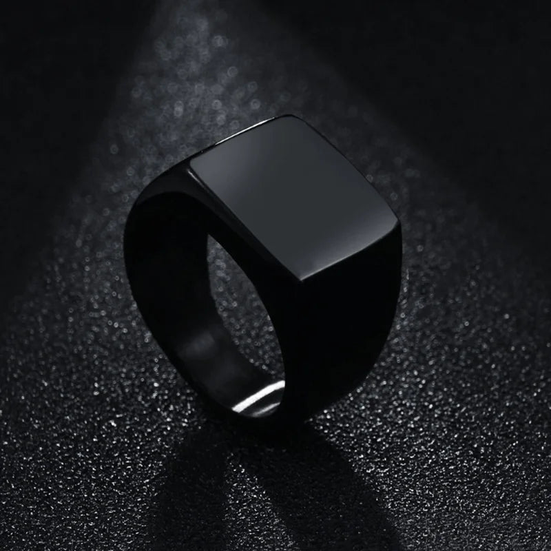 Fashion Men Black Smooth Stainless Steel Rings Glossy Signet Square Finge Rings Hiphop Punk Male Wedding Party Jewelry Wholesale