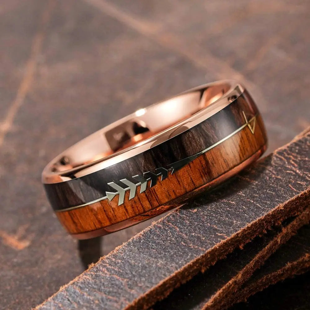 Simple Titanium Stainless Steel Rings For Men Women Koa Wood Inlay Luxury Wedding Band Engagement Rings Jewelry anillos mujer