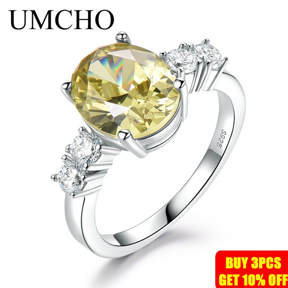 UMCHO Luxury Statement Yellow Zircon Engagement Bridal Wedding Rings for Women 925 Sterling Silver Party Elegant Fine Jewelry