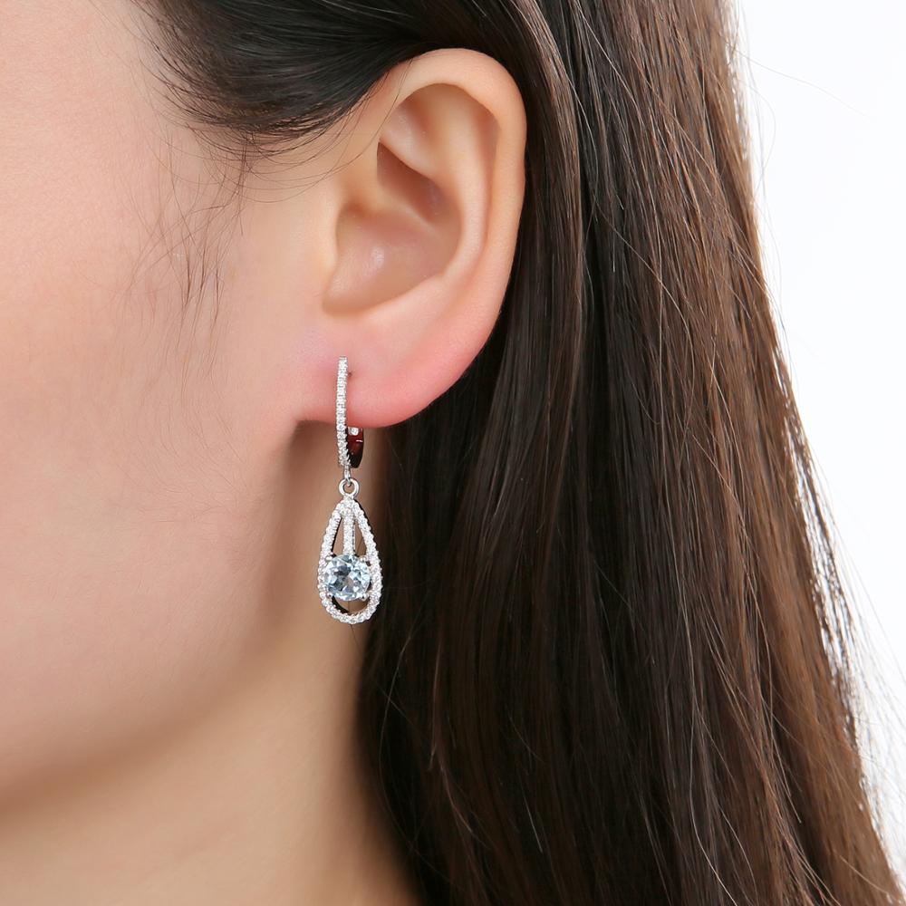 GEM'S BALLET Natural Sky Blue Topaz Elegant Dangle Earrings For Women Jewelry 925 Sterling Silver Gemstone Stud Earrings