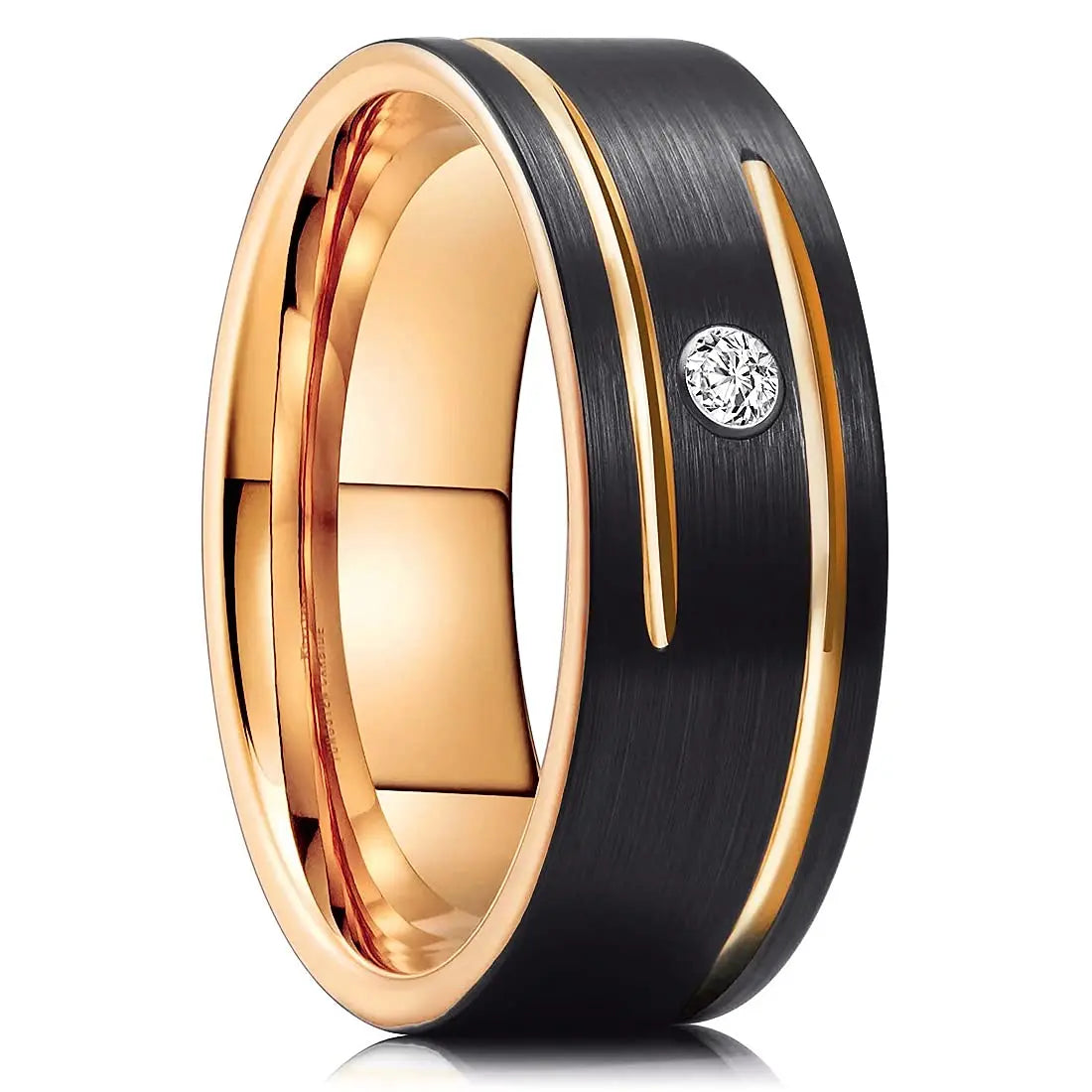 Fashion 8mm Black Polished Finish Tungsten Wedding Ring For Men Inlaid Zirconia Stainless Steel Engagement Ring Men Wedding Band