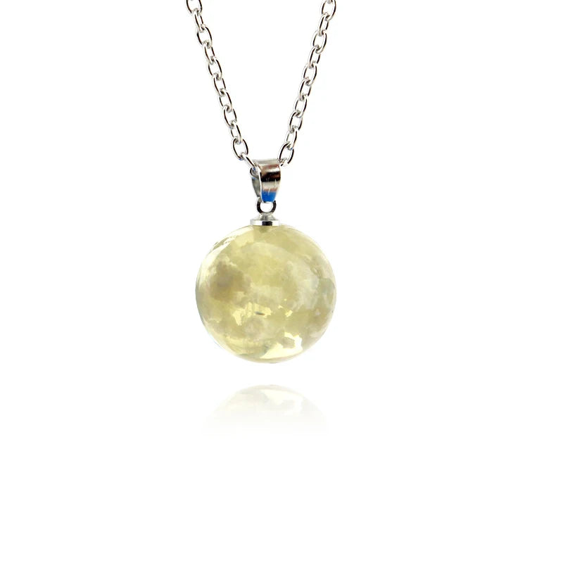 Transparent Resin Rould Ball Moon Pendant Necklace Women Blue Sky White Cloud Chain Necklace Fashion Jewelry Gifts Accessories yellow