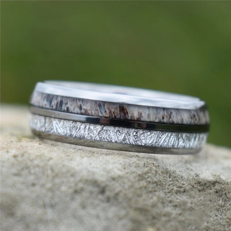 Fashion 8MM Rose Gold Color Stainless Steel Rings For Men Women Colorful Abalone Shell  Inlaid Men Rings Wedding Party Jewelry