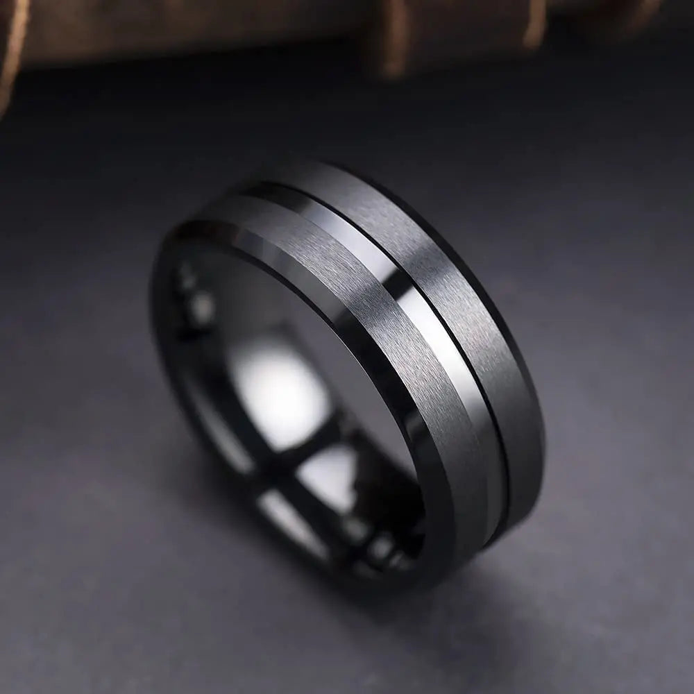 Fashion 8mm Black Polished Finish Tungsten Wedding Ring For Men Inlaid Zirconia Stainless Steel Engagement Ring Men Wedding Band