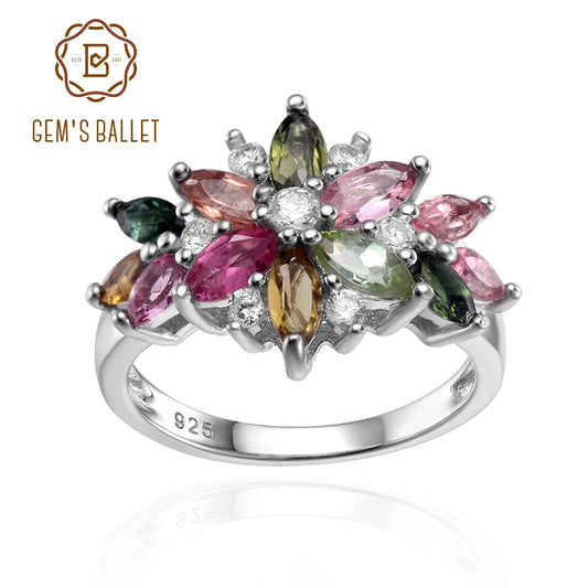 GEM'S BALLET Real 925 Sterling Silver Tourmaline Rings For Women Natural Gemstone Ring Romantic Gift Engagement Jewelry
