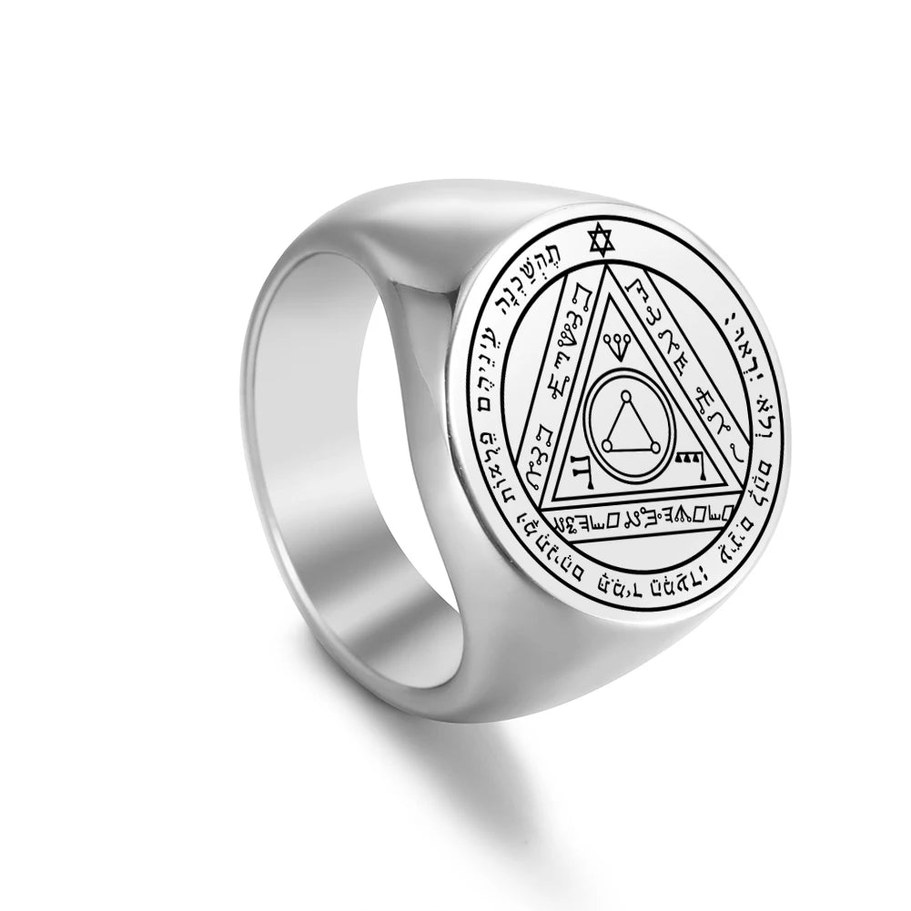 Dawapara Solomon Rings for Men Talisman Key of Solomon Amulet Punk Ring Stainless Steel Jewelry